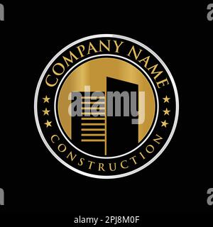Costruzione urbana costruzione costruzione logo disegno simbolo vettore illustrazione su sfondo nero Illustrazione Vettoriale