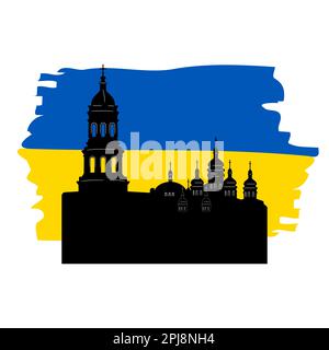 Monumenti storici di Kyiv, simboli, illustrazione vettoriale. Tempio con cupola chiesa Illustrazione Vettoriale