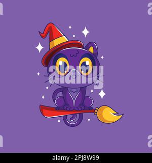 Cartoon gradiente Halloween gatto illustrazione Illustrazione Vettoriale