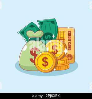 Borsa con carta di credito e monete Illustrazione Vettoriale