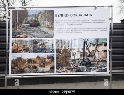 Guerra in Ucraina. Commemorare le vittime del massacro di Buha il 31 marzo 2023. Anche i capi di Stato e di governo di Slovacchia, Slovenia, Croazia e Moldavia si sono recati in Ucraina per la commemorazione a Buka. Partecipazione del Presidente dell'Ucraina agli eventi in occasione della liberazione dei territori ucraini dagli invasori russi Foto: L'Ufficio Presidenziale dell'Ucraina via Foto Stock