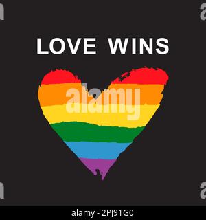 Amore vince Gay Pride arcobaleno cuore LGBT diritti Illustrazione Vettoriale