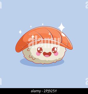 Grazioso design di sushi di salmone stile cartoon Illustrazione Vettoriale
