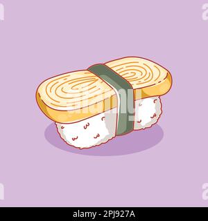 Design tamagoyaki nigiri in stile cartoon carino Illustrazione Vettoriale