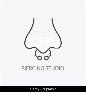 Modello con logo Piercing Studio. Icona del naso forato Illustrazione Vettoriale