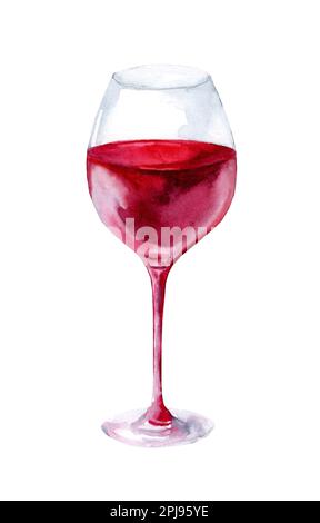 bicchiere di vino rosso. Pittura ad acquerello disegnata a mano isolata su sfondo bianco Foto Stock