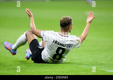 Francoforte, Germania. 31st Mar, 2023. Djibril SOW (F) on the ground, soccer 1st Bundesliga, 26th matchday, Eintracht Frankfurt (F) - VfL Bochum (BO) 1:1, on 31,03. 2023 a Francoforte/Germania. I regolamenti #DFL vietano qualsiasi uso di fotografie come sequenze di immagini e/o quasi-video # Credit: dpa/Alamy Live News Foto Stock