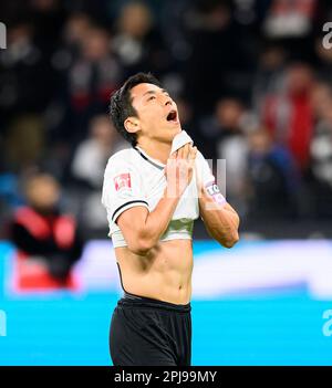 Francoforte, Germania. 31st Mar, 2023. Makoto HASEBE (F) deluso dopo la partita, calcio 1st Bundesliga, 26th matchday, Eintracht Francoforte (F) - VfL Bochum (BO) 1:1, su 31,03. 2023 a Francoforte/Germania. I regolamenti #DFL vietano qualsiasi uso di fotografie come sequenze di immagini e/o quasi-video # Credit: dpa/Alamy Live News Foto Stock