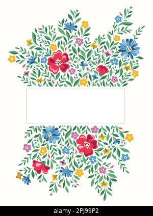 Colorful Chintz Romantic Meadow Wildflowers Vector cornice rettangolare Illustrazione Vettoriale