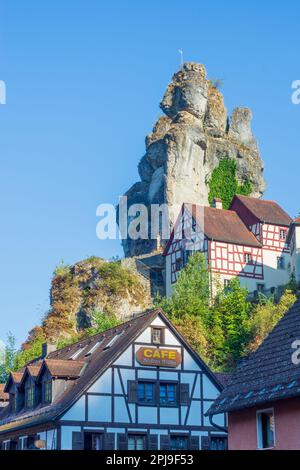 Pottenstein: Felsendorf (villaggio di roccia) Tüchersfeld in Svizzera francone, Baviera, Baviera, Germania Foto Stock