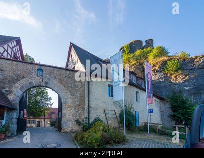 Pottenstein: Case Judenhof, oggi Fränkische-Schweiz-Museum a Tüchersfeld in Svizzera Franconia, Baviera, Baviera, Germania Foto Stock