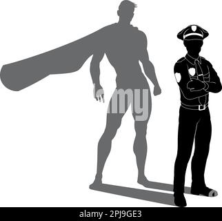 Supereroe polizia uomo poliziotto Super Hero Shadow Illustrazione Vettoriale