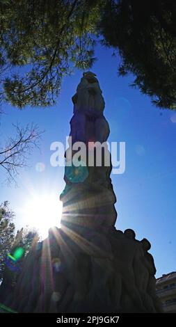 Monumento ai castellers in El Vendrell, Tarragona, Catalogna, Spagna, Europa Foto Stock