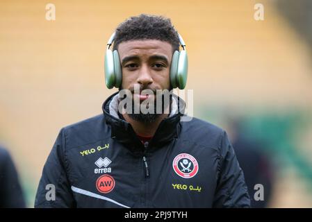 Norwich, Regno Unito. 01st Apr, 2023. Jayden Bogle #20 di Sheffield Regno Unito in arrivo durante la partita del Campionato Sky Bet Norwich City vs Sheffield Regno Unito a Carrow Road, Norwich, Regno Unito, 1st aprile 2023 (Foto di Arron Gent/News Images) a Norwich, Regno Unito il 4/1/2023. (Foto di Arron Gent/News Images/Sipa USA) Credit: Sipa USA/Alamy Live News Foto Stock