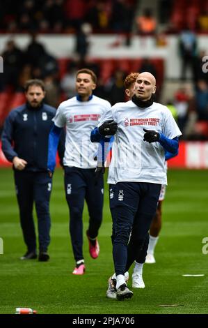 The City Ground, Nottingham, Regno Unito. 1st Apr, 2023. Premier League Football, Nottingham Forest contro Wolverhampton Wanderers; Jonjo Shelvey of Forest durante il warm-up pre-partita Credit: Action Plus Sports/Alamy Live News Foto Stock