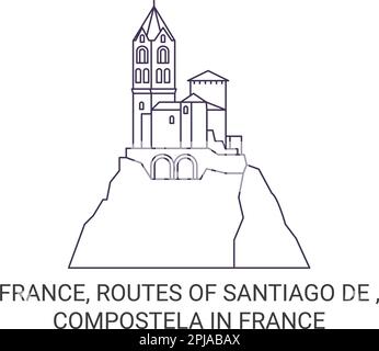 Francia, rotte di Santiago De , Compostela in Francia viaggio punto di riferimento vettore illustrazione Illustrazione Vettoriale