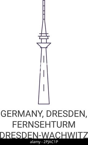 Germania, Dresda, Fernsehturm Dresdenwachwitz viaggio punto di riferimento vettore illustrazione Illustrazione Vettoriale