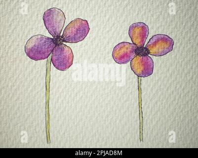 Due piccoli fiori su uno sfondo di carta rosa testurizzata Foto Stock