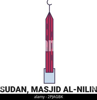 Sudan, Masjid Alnilin, disegno vettoriale di riferimento di viaggio Illustrazione Vettoriale