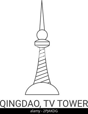 Cina, Qingdao, Torre della TV, viaggio punto di riferimento vettore illustrazione Illustrazione Vettoriale