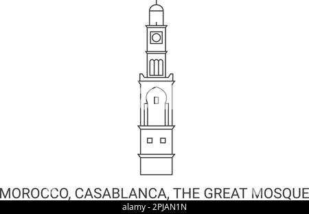 Marocco, Casablanca, Grande Moschea, viaggio punto di riferimento vettoriale illustrazione Illustrazione Vettoriale