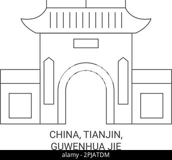 Cina, Tianjin, Guwenhua Jie viaggio punto di riferimento vettore illustrazione Illustrazione Vettoriale