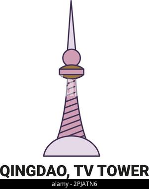 Cina, Qingdao, Torre della TV, viaggio punto di riferimento vettore illustrazione Illustrazione Vettoriale