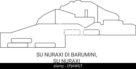 Italia, su Nuraxi di Barumini, su Nuraxi viaggio punto di riferimento vettoriale illustrazione Illustrazione Vettoriale