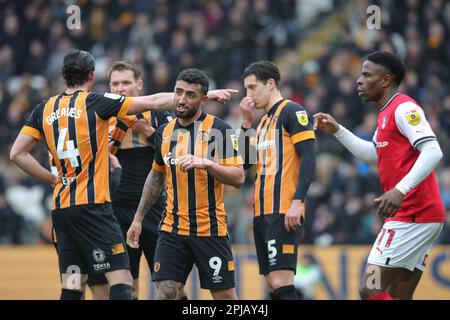 Hull, Regno Unito. 01st Apr, 2023. Allahyar Sayyadmanesh #9 di Hull City durante la partita del campionato Sky Bet Hull City vs Rotherham United allo stadio MKM di Hull, Regno Unito, 1st aprile 2023 (Foto di James Heaton/News Images) a Hull, Regno Unito il 4/1/2023. (Foto di James Heaton/News Images/Sipa USA) Credit: Sipa USA/Alamy Live News Foto Stock