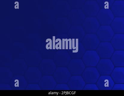 Moderni esagoni blu geometrici su sfondo blu scuro. Astratto background tecnologico. Motivo geometrico a nido d'ape a cornice completa con spazio di copia. Foto Stock