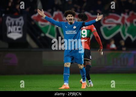 Nijmegen, Paesi Bassi. 01st Apr, 2023. NIJMEGEN, PAESI BASSI - APRILE 1: Andre Ramalho di PSV durante la partita olandese di Eredivie tra NEC Nijmegen e PSV allo Stadion de Goffert il 1 Aprile 2023 a Nijmegen, Paesi Bassi (Foto di Broer van den Boom/Orange Pictures) Credit: Orange Pics BV/Alamy Live News Foto Stock