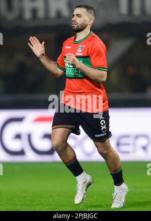 Nijmegen, Paesi Bassi. 01st Apr, 2023. NIJMEGEN, PAESI BASSI - APRILE 1: Oussama Tannane di NEC durante la partita olandese di Eredivie tra NEC Nijmegen e PSV allo Stadion de Goffert il 1 Aprile 2023 a Nijmegen, Paesi Bassi (Foto di Broer van den Boom/Orange Pictures) Credit: Orange Pics BV/Alamy Live News Foto Stock