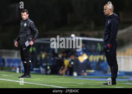 Allenatore Daniel Sousa di Gil Vicente FC visto durante la partita della Liga Bwin tra Estoril Praia SAD e Gil Vicente FC a Estadio Antonio Coimbra da Mota.(Punteggio finale: Estoril Praia SAD 1 - 0 Gil Vicente FC) Foto Stock