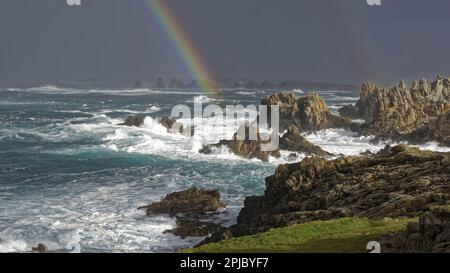 ILE DE OUESSANT, FINISTERE (29), FRANCIA. FIN DECEMBRE 2017- DEBUTTO JANVIER 2018, LA TEMPETE CARMEN. ISOLA OUESSANT, DIPARTIMENTO FINISTERE, FRANCIA. NELLA Foto Stock