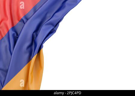 Bandiera di Armenia nell'angolo su sfondo bianco. Isolato. Rendering 3D Foto Stock