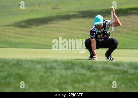 01 aprile 2023: Rickie Fowler in azione terzo turno al Valero Texas Open, TPC San Antonio Oaks Course. San Antonio, Texas. Mario Cantu/CSM Foto Stock