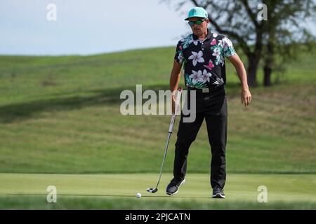 01 aprile 2023: Rickie Fowler in azione terzo turno al Valero Texas Open, TPC San Antonio Oaks Course. San Antonio, Texas. Mario Cantu/CSM Foto Stock