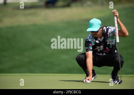 01 aprile 2023: Rickie Fowler in azione terzo turno al Valero Texas Open, TPC San Antonio Oaks Course. San Antonio, Texas. Mario Cantu/CSM Foto Stock