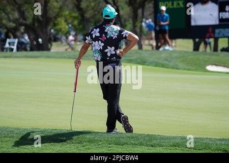 01 aprile 2023: Rickie Fowler in azione terzo turno al Valero Texas Open, TPC San Antonio Oaks Course. San Antonio, Texas. Mario Cantu/CSM Foto Stock