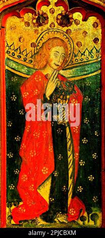 Eye, Suffolk, St. John the Evangelist, tardo 15th ° secolo Rood schermo pittura, Inghilterra, Regno Unito Foto Stock