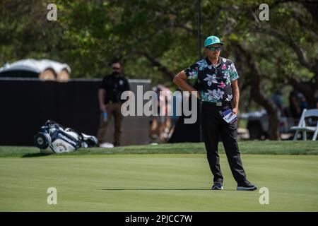 01 aprile 2023: Rickie Fowler in azione terzo turno al Valero Texas Open, TPC San Antonio Oaks Course. San Antonio, Texas. Mario Cantu/CSM Foto Stock