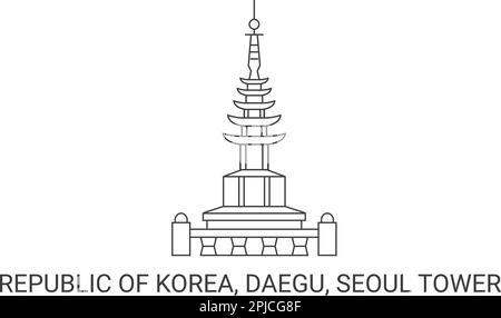 Repubblica di Corea, Daegu, Seoul Tower viaggio punto di riferimento vettore illustrazione Illustrazione Vettoriale
