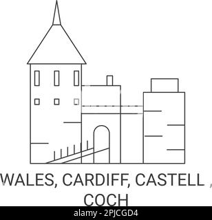 Wales, Cardiff, Castell , Coch viaggio punto di riferimento vettoriale illustrazione Illustrazione Vettoriale