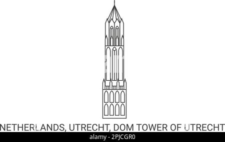 Paesi Bassi, Utrecht, Torre del Duomo di Utrecht, illustrazione vettoriale di riferimento di viaggio Illustrazione Vettoriale