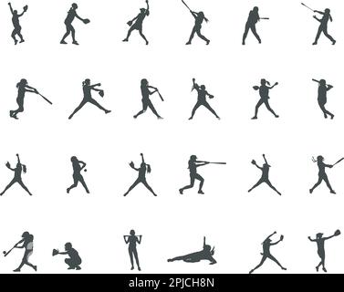 Silhouette per softball, silhouette per softball, softball player SVG, softball player vector -V02 Illustrazione Vettoriale