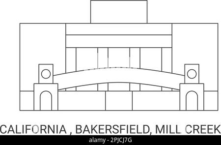 Stati Uniti, California , Bakersfield, Mill Creek, viaggio punto di riferimento vettore illustrazione Illustrazione Vettoriale