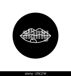 Herpes labbra icona linea nera. Dermatologia malattia. Problema alla pelle Illustrazione Vettoriale