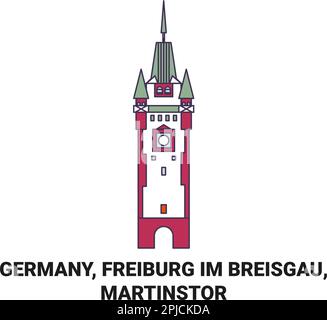 Germania, Friburgo in Breisgau, Martinstor viaggio punto di riferimento vettore illustrazione Illustrazione Vettoriale