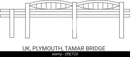 Inghilterra, Plymouth, Tamar Bridge, illustrazione vettoriale di riferimento del viaggio Illustrazione Vettoriale