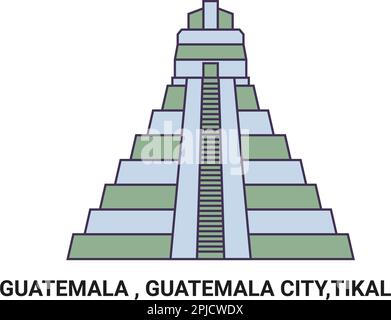 Guatemala , Città del Guatemala, Tikal, viaggio punto di riferimento vettore illustrazione Illustrazione Vettoriale